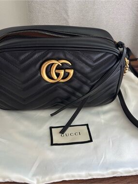 Gucci Black GG Marmont Matelasse Small Camera Bag